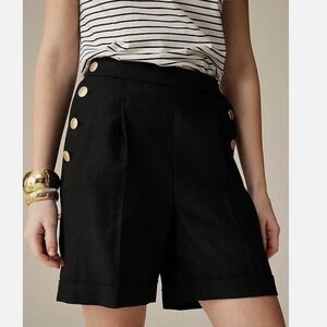 J.Crew Sailor Pleated Stretch Linen Blend Short in Black Size 14